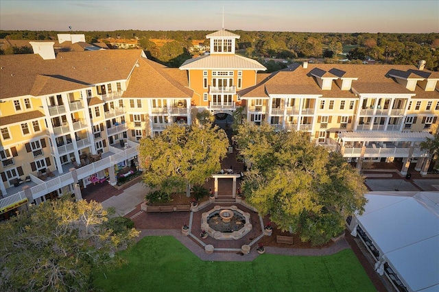 view of aerial view at dusk