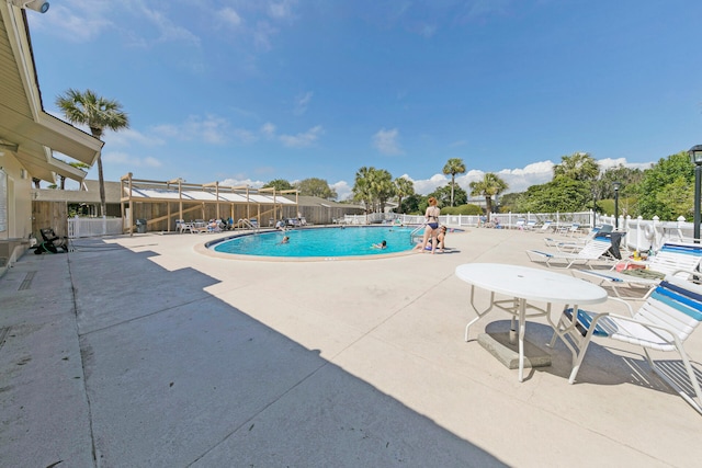 view of swimming pool with a patio