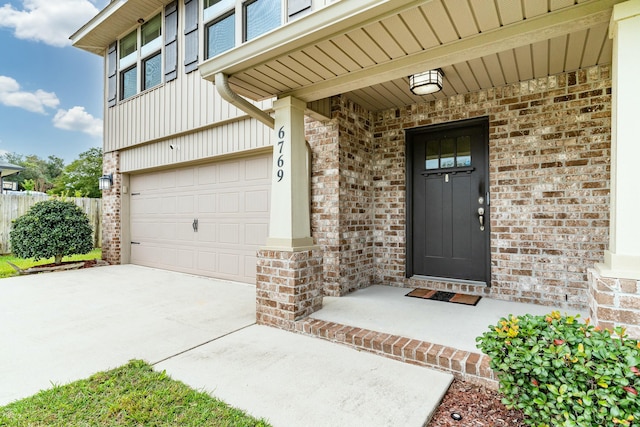 property entrance featuring a garage