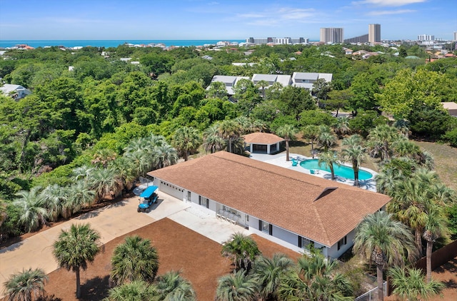 aerial view with a water view