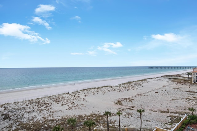 view of water feature with a beach view