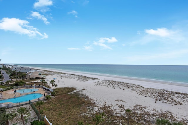 view of water feature with a beach view