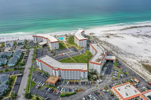 aerial view featuring a beach view and a water view