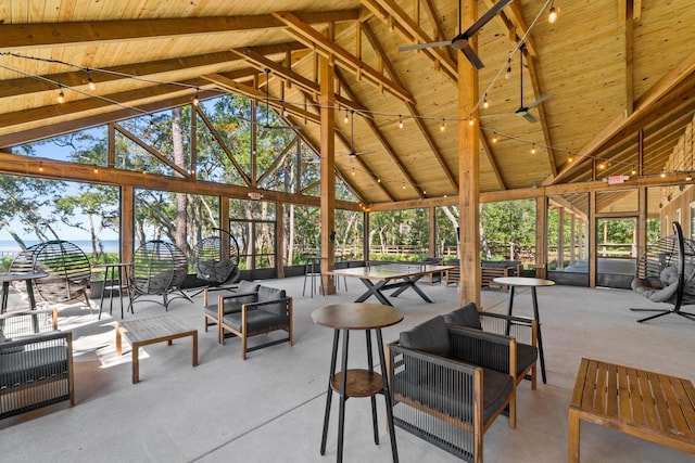 view of patio with a gazebo, outdoor lounge area, and ceiling fan