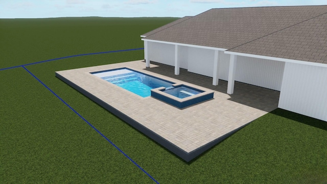 view of pool with an in ground hot tub and a patio