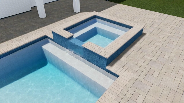 view of pool featuring an in ground hot tub