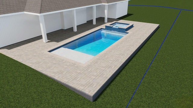 view of swimming pool featuring a patio and an in ground hot tub