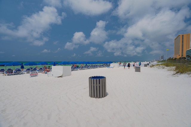 view of water feature featuring a beach view