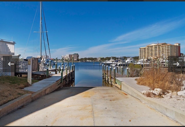 dock area featuring a water view