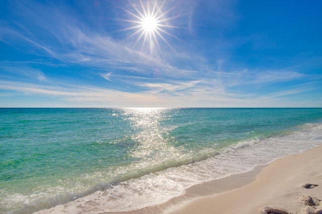 view of water feature featuring a beach view