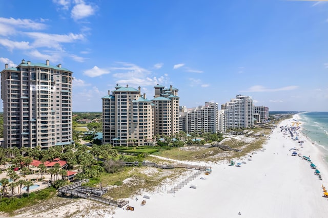 aerial view with a view of the beach and a water view