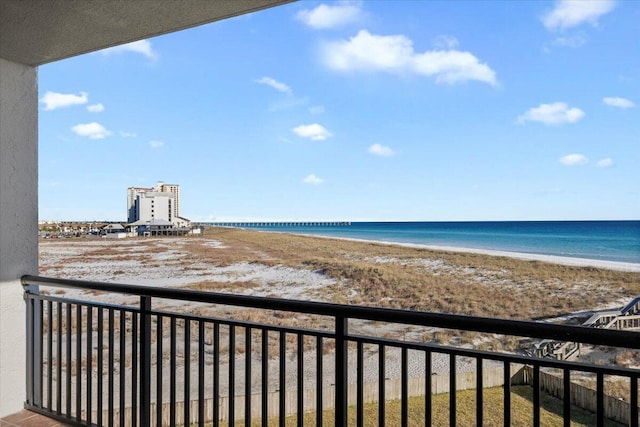 property view of water featuring a beach view