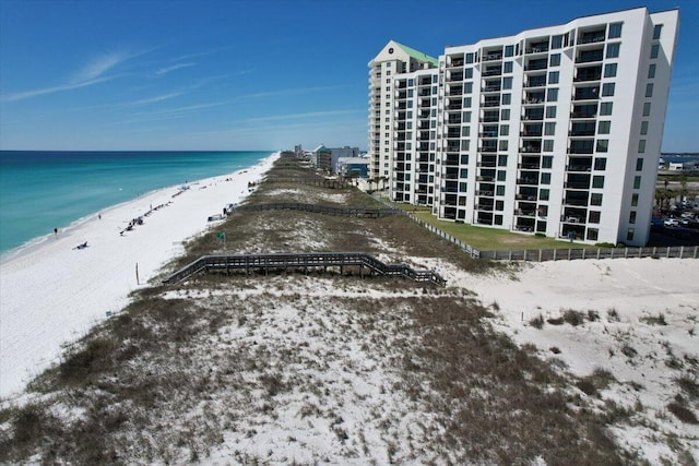 view of water feature with a beach view