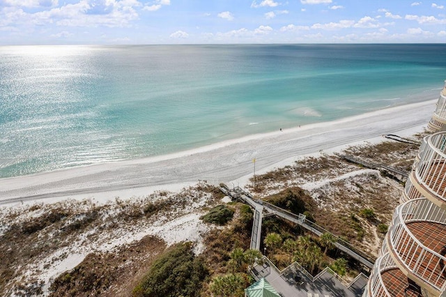 view of water feature with a beach view