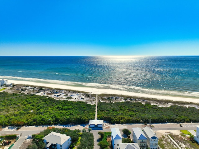 drone / aerial view with a water view and a view of the beach