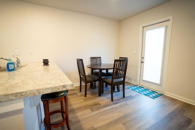 dining space with hardwood / wood-style flooring