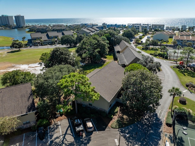 aerial view featuring a water view