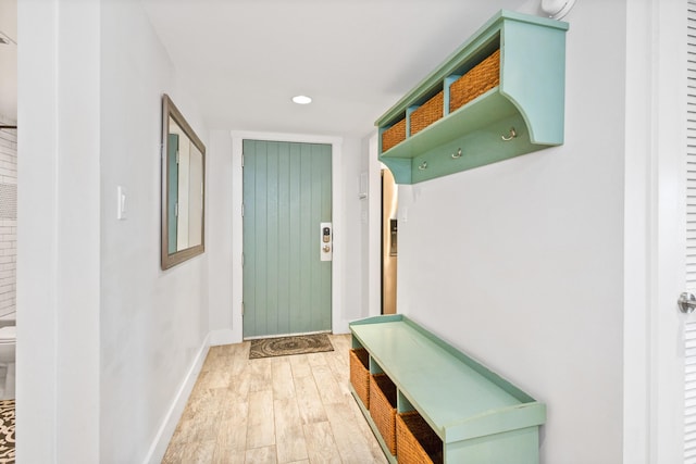 mudroom with wood-type flooring