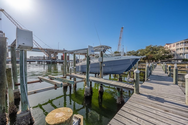 dock area featuring a water view