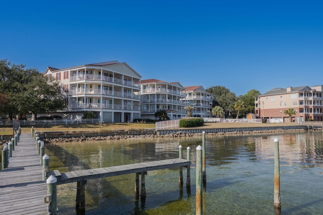 dock area with a water view