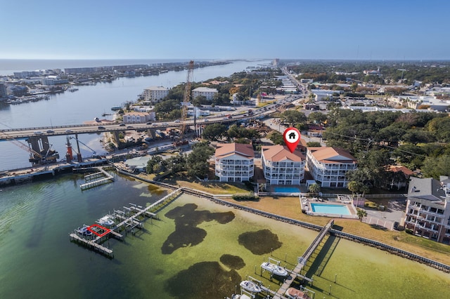 bird's eye view featuring a water view