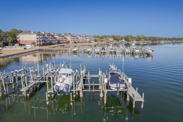 view of dock with a water view