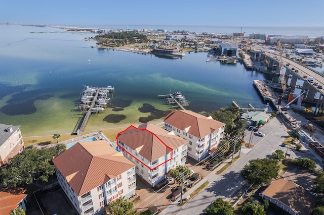 aerial view with a water view