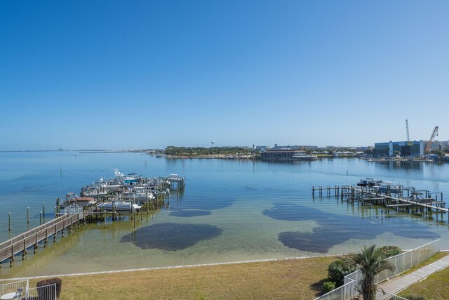 view of dock with a water view