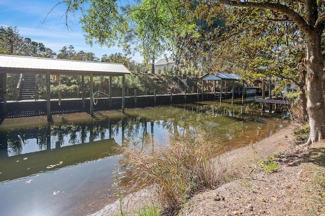 view of dock featuring a water view