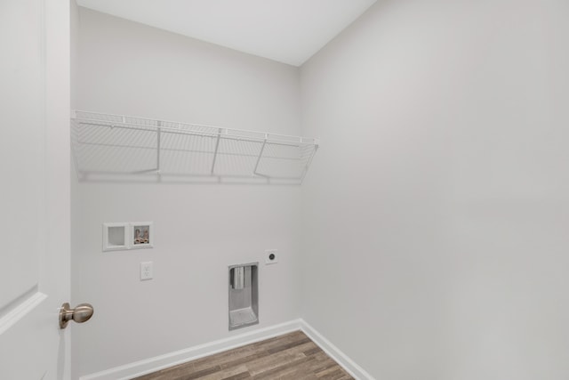 laundry room featuring washer hookup, electric dryer hookup, and hardwood / wood-style flooring