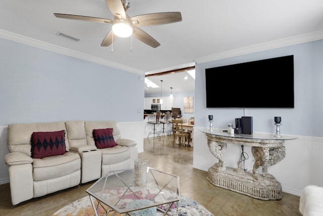 29 Santa Pine St, Santa Rosa Beach, FL 32459 - living room featuring crown molding and ceiling fan