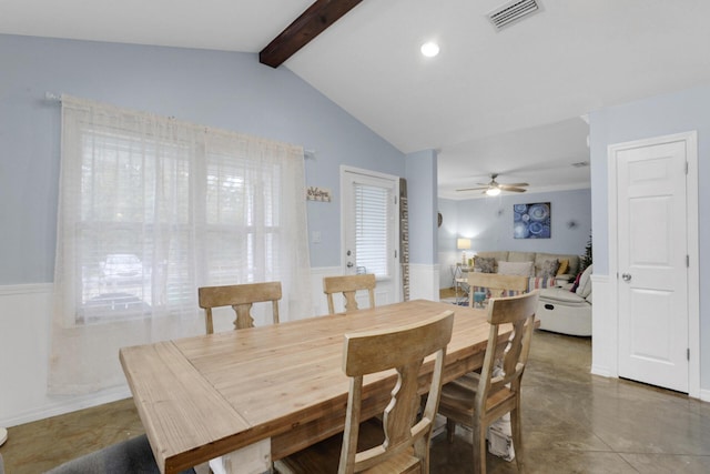 29 Santa Pine St, Santa Rosa Beach, FL 32459 - dining space featuring vaulted ceiling with beams and ceiling fan