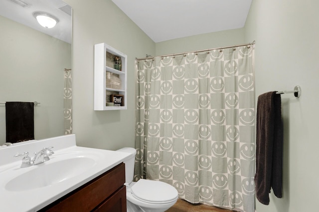 29 Santa Pine St, Santa Rosa Beach, FL 32459 - bathroom with curtained shower, vanity, and toilet