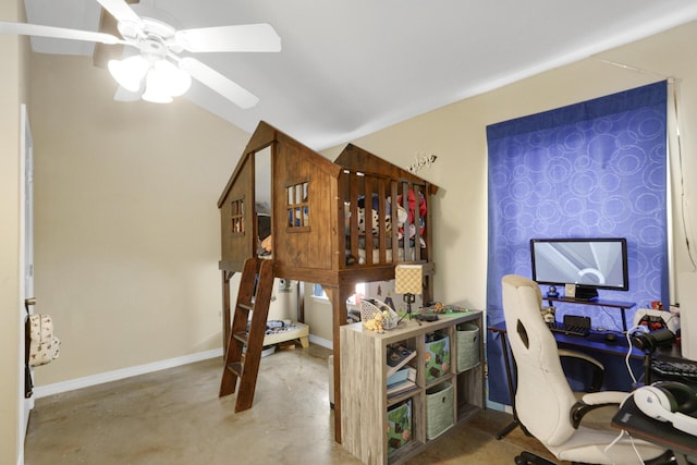 29 Santa Pine St, Santa Rosa Beach, FL 32459 - office with ceiling fan, concrete flooring, and vaulted ceiling