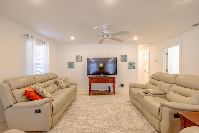 living room with ceiling fan