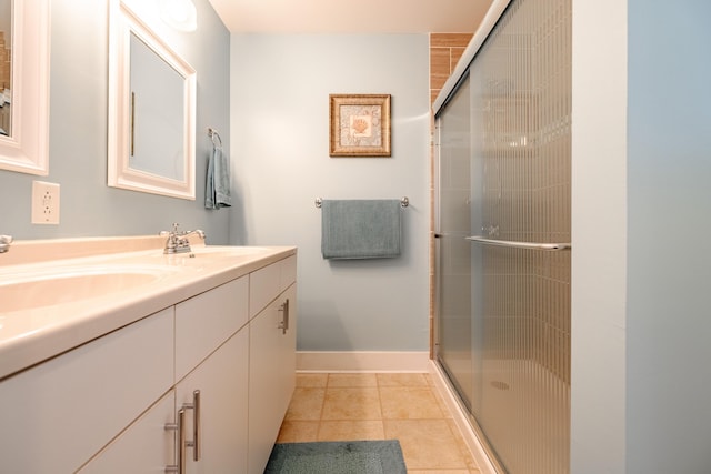 bathroom featuring tile patterned floors, vanity, and walk in shower