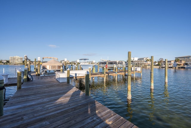 view of dock with a water view