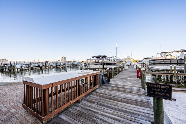 view of dock featuring a water view