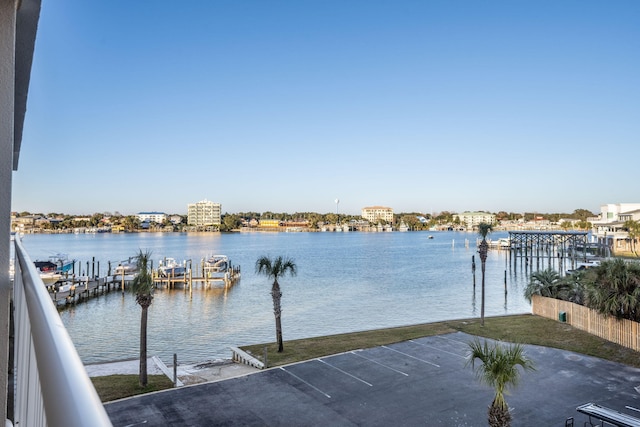 dock area with a water view