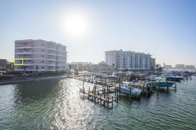 view of dock featuring a water view