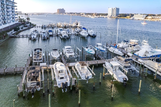 view of dock with a water view