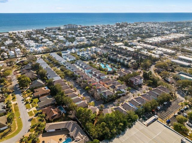 aerial view with a water view and a residential view