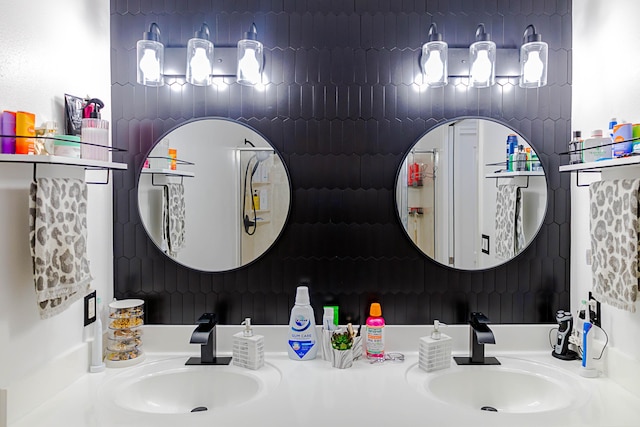 bathroom with double vanity and a sink