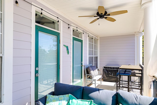 view of patio / terrace featuring a ceiling fan and a porch