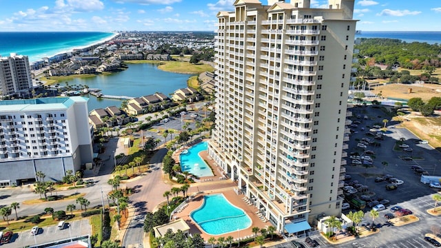 aerial view with a water view