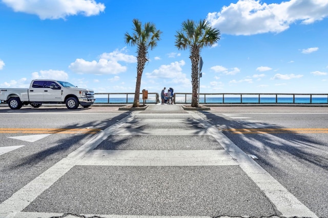 view of road with a water view