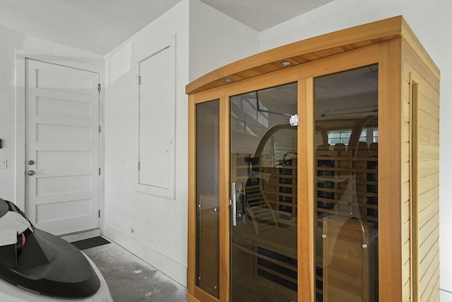 view of sauna / steam room with concrete floors