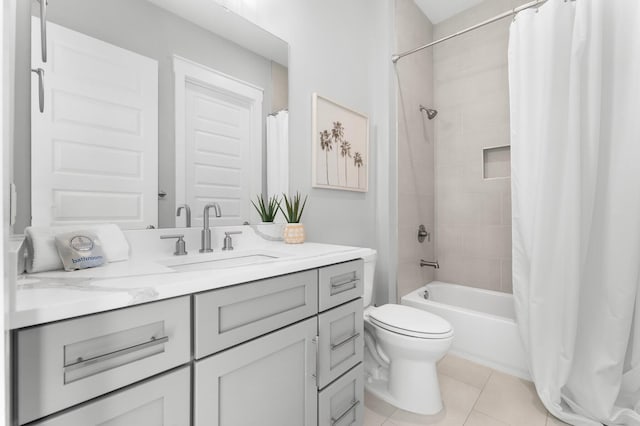 full bathroom with tile patterned flooring, vanity, toilet, and shower / bath combo