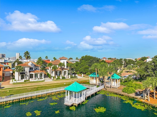 view of dock with a water view