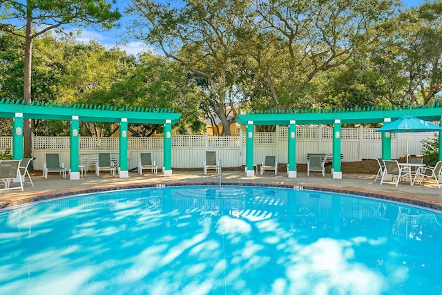 view of swimming pool with a patio